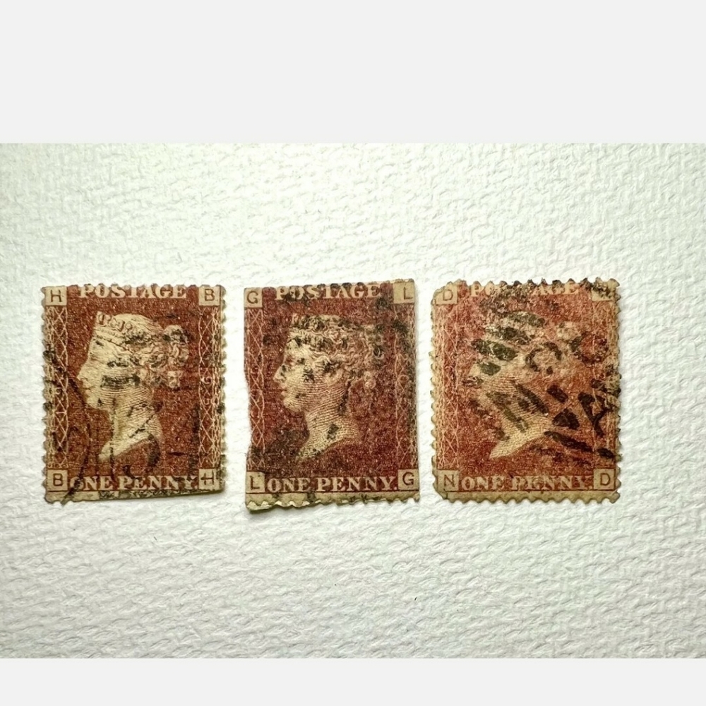 1864 Great Britain Penny Red Postage Stamps Lof of 3 USED